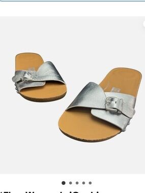 FitFlop Women's iQushion Adjustable Buckle Silver Slides Sandals, Size 8 NWOB